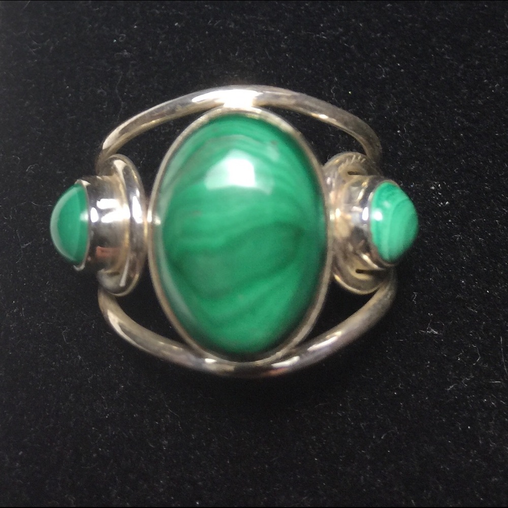Malachite & 925 Silver Ring - image 4